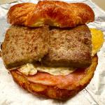 Scrapple, Egg & Ham on Croissant