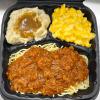 Spaghetti platter w/ground beef and  hot Italian sausage